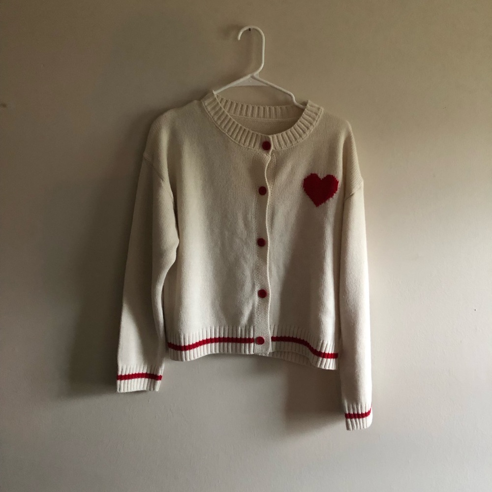 Shein Brand Women’s Sweater Size Medium Color: White with Red Heart